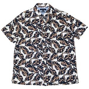 Tommy Hilfiger Men’s Large Linen Tropical Print Button Down Cruise Resort Shirt